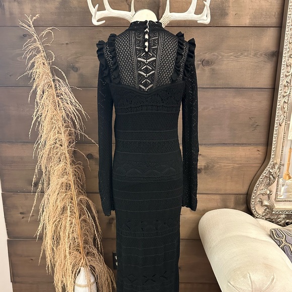 Ralph Lauren Black pointelle-stitched crochet maxi dress boho goth - Picture 7 of 9